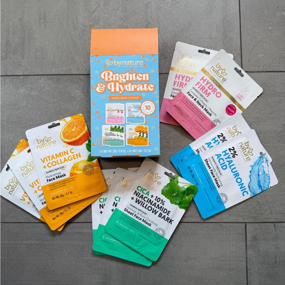 NWT Set of 10 masks: Vit C, Cica, Hydro firm, 2% Hyaluronic acid - happy face😊